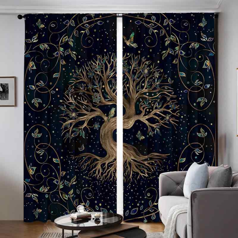 カーテン 2枚組 3Dデジタルプリント 都会の景色 花柄 リビング 寝室 書斎 ダイニング用 目隠し 遮光 ポリエステル製 モダン シンプル