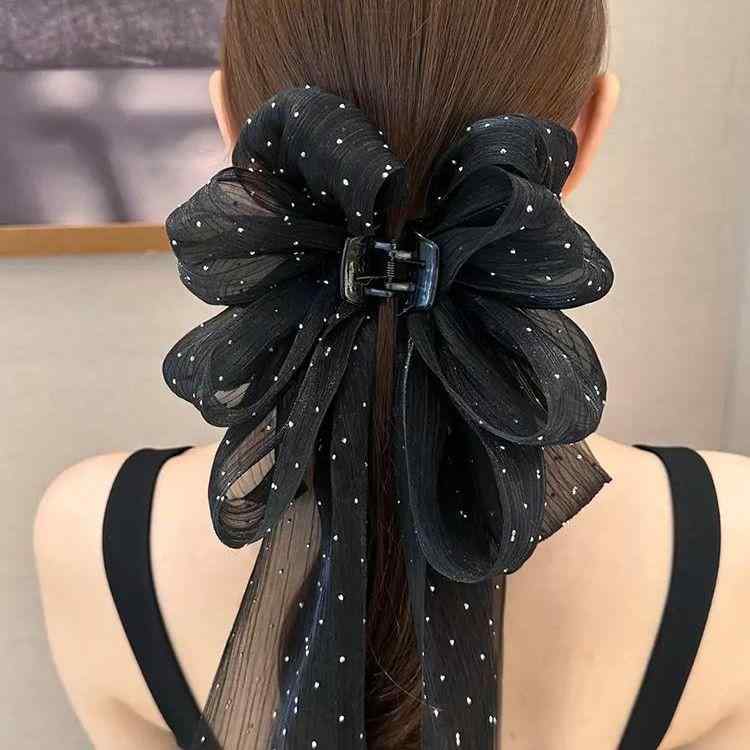 ヘアクリップ レディース 上品 エレガント ビッグリボン 黒色 後頭部 まとめ髪 バ...
