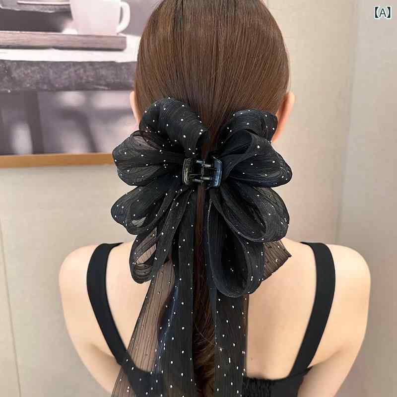 ヘアクリップ レディース 上品 エレガント ビッグリボン 黒色 後頭部 まとめ髪 バ...
