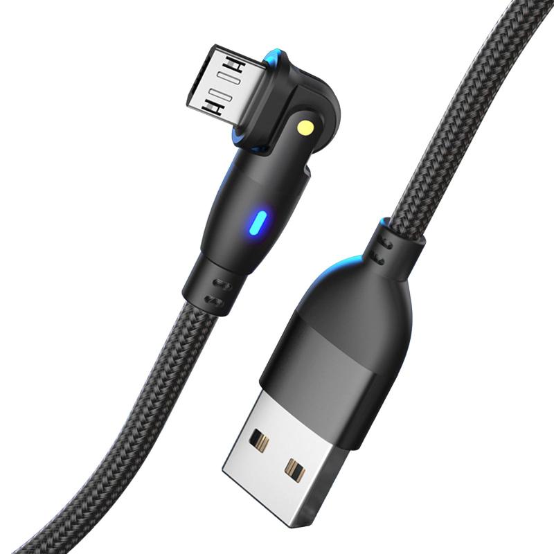 ALLVD 2m ブラック Micro USB ケーブル L字型 180度回転 急速充電 高速データ転送 ...