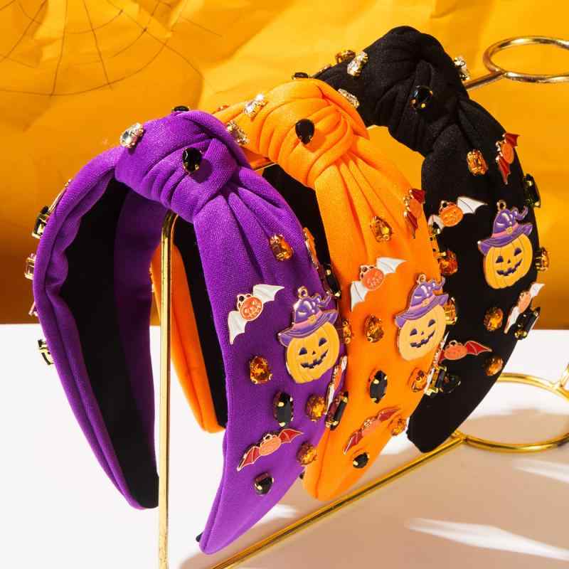 カチューシャ レディース ハロウィン リボン結び 個性的 ユニーク ラインストーン コウモリ カボチャ モチーフ 欧米風 ファッション小物 パープル ブラック オレンジ