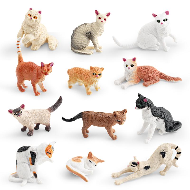 置物 キッズ 子供向け ミニチュア リアル 精巧 猫 ネコ フィギュア モデル セット 白黒猫 ペルシャ猫 短毛猫 ノルウェージャンフォレストキャット バーミーズ PVC製 インテリア コレクション デスク 飾り