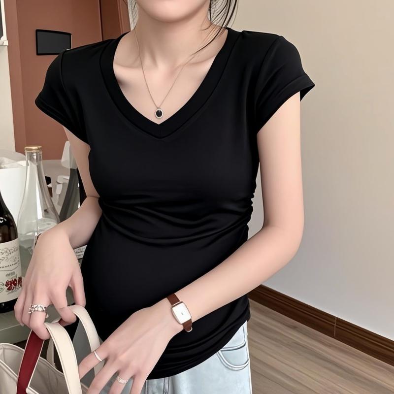 Tシャツ レディース マタニティ 半袖 春夏 コットン 無地 体型カバー 着やせ 妊婦...