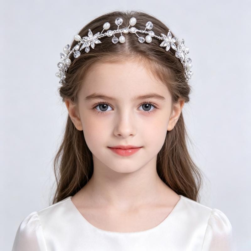 ・スタイル: ファッションOL・対象: 子ども・ヘアアクセサリーの種類: カチューシャ、ヘアバンド・素材: 合金、ホワイトクリスタル・デザイン: 花・カラー展開: シルバー（星型・銅線・クリスタルビーズ・花冠）、ゴールド（星型・銅線・クリスタルビーズ・花冠）・トレンド要素: ラインストーン、チェック柄