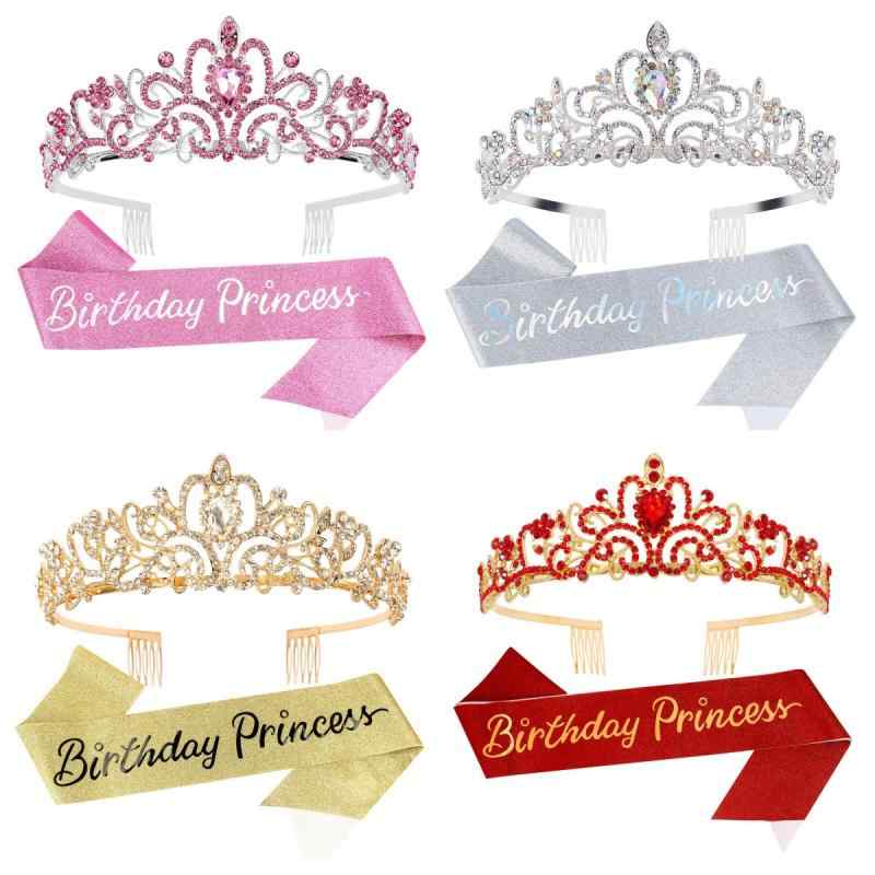 ティアラ レディース 王冠 リボンセット 誕生日 バースデー プリンセス コスプレ ヘアアクセサリー 電気メッキ キラキラ お祝い パーティーグッズ