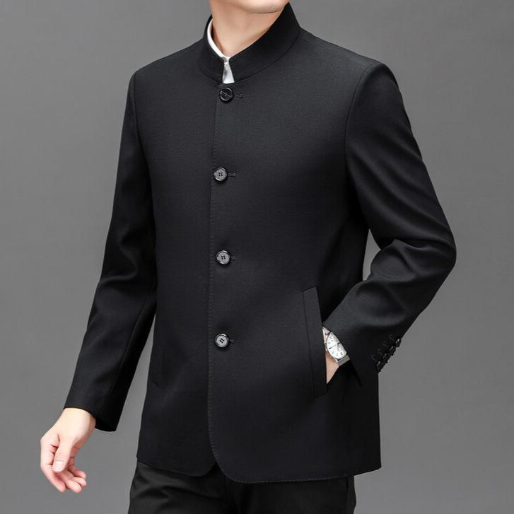 テーラードジャケット メンズ 立ち襟 中華風 紳士服 ビジネス カジュアル 秋冬 アウター マオカラー 中山服 スーツジャケット 長袖 無地 通勤 普段着 お父さん シニア 50代 60代 mzymzy-11387082 モズラボ パッケージ画像