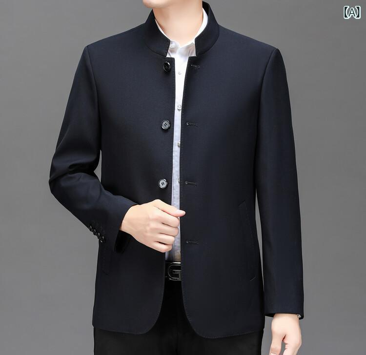 テーラードジャケット メンズ 立ち襟 中華風 紳士服 ビジネス カジュアル 秋冬 アウター マオカラー 中山服 スーツジャケット 長袖 無地 通勤 普段着 お父さん シニア 50代 60代 mzymzy-11387082 モズラボ サンプル画像2