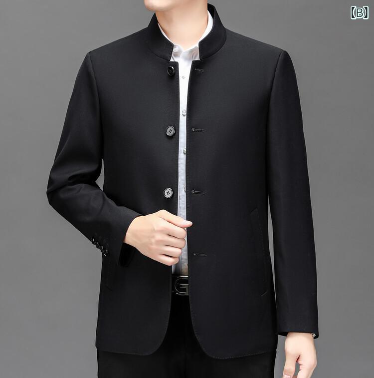 テーラードジャケット メンズ 立ち襟 中華風 紳士服 ビジネス カジュアル 秋冬 アウター マオカラー 中山服 スーツジャケット 長袖 無地 通勤 普段着 お父さん シニア 50代 60代 mzymzy-11387082 モズラボ サンプル画像3