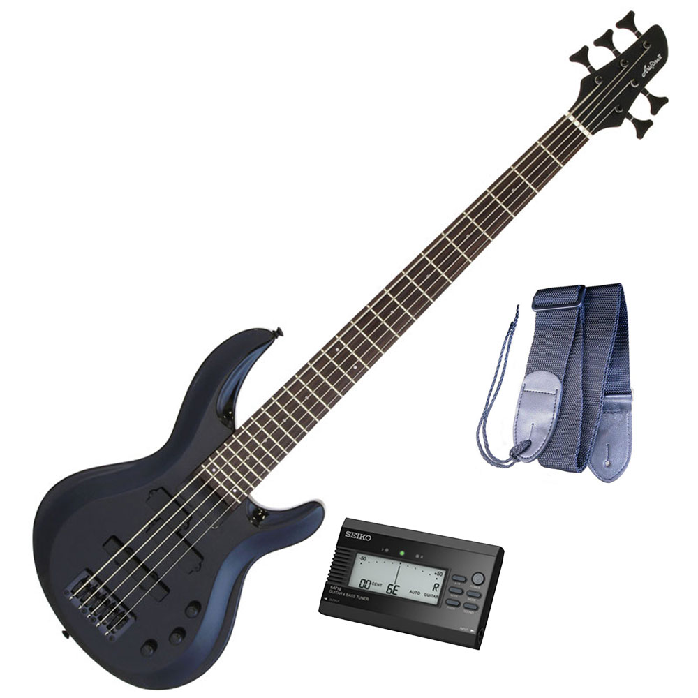 アリア エレキベース AriaProII 5弦ベースギター IGB-STD/5B MBK＋SEIKO SAT10B＋ギターストラップ
