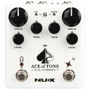 Dual Overdrive ACE of TONE エースオブトーンは、NUX "Tubeman MKII" と "Morning Star" を組み合わせたデュアルオーバードライブペダル。 多くのギタリストが愛した、2つのオーバードライブを重ねたトーンを1台で再現します。 Specifications Input Impedance 2.2MΩ Output Impedance 1kΩ Power 9V DC, Negative tip Current Draw less than 100mA Dimensions 105(L) x 115(W) x 58(H) mm Weight 440 g
