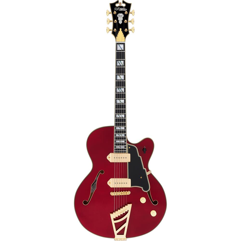Excel 59 Trans Cherryは、16インチ(406.4mm)幅、1.75インチ(44.45mm)厚のオリジナル・シングル・カッタウェイ・シェイプのホロー・ボディーで、1959年にジョン・ディアンジェリコが生み出したデザインを基に現代的な仕様にアレンジしたモデルです。