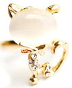 DCMR Jewelry ジュエリー アンティーク レトロ 大きな 1 玉 水晶 ねこ 指輪 アクセサリー フリーサイズ (出会いのホワイト)