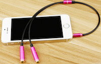 DCMR アクセサリー 4極 タイプ 【 ピンク 】 イヤホン 3.5mm 用 高級 二股 ケーブル カップル ケーブル 2人で一緒に音楽を聴ける 端子 分岐 変換 特殊 ケーブル