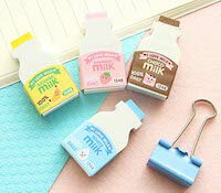 DCMR 【2個お楽しみカラー】 ミルク 瓶 牛乳 カラフル ポップ シンプル トイ イレイサー 消しゴム