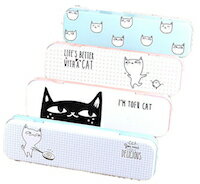 DCMR 【 1 点 お楽しみ柄 】 缶 ペンケース ネコ キャット 筆箱 ペン立て 猫 デザイン ポップ カラー ..