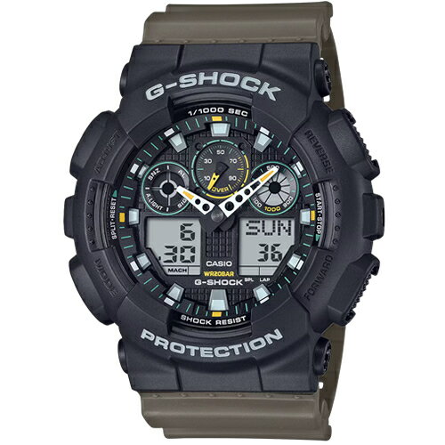 CASIO G-SHOCK アナログデジタル腕時計 ブラック×オリーブグリーン GA-100TU-1A3JF カシオ【国内正規品】【Two tone utility colors】