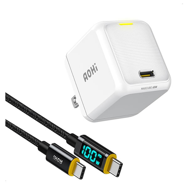 アオハイ MAGCUBE 65W Type-C 1ポート急速充電器 ホワイト LEDディスプレイケーブル付き EN-MC65WH2 AOHI【スマートフォン・タブレット】