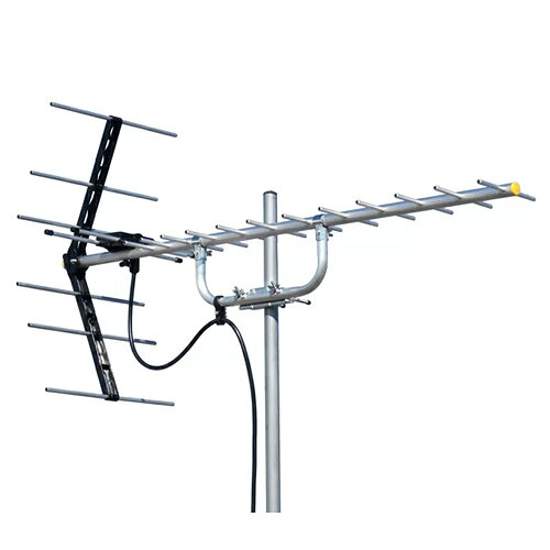 地デジ(UHF)用の14素子アンテナ。水平・垂直偏波用。適合マスト径22～48.6mm。DHマーク。優れた利得性能。新構造の反射器とビームダイポールなどによるの組立てやすい構造。◆優れた利得性能6本反射器の採用、ダイポールの低損失化、導波器および反射器の最適化などにより、優れた動作利得です。◆組立てやすい構造上下に開くだけで固定できる新構造の反射器や、F型コネクターを採用した新設計のビームダイポールにより、組立てやすく、設置時間を短縮できます。また、適合マスト径が22～48.6mmと共同受信用のマストにも対応していますから、設置場所を選びません。【仕様】●14素子●全チャンネル ch.13～52●水平・垂直偏波対応●動作利得（感度）（dB）：8～12.4●出力インピーダンス：75Ω（F型端子）●VSWR：2.5以下●前後比（dB）F/B：18～28●受風面積（m2）：0.09●外観寸法（mm）L×W×H：1030×373×544●質量（重量）（kg）：約0.92メーカー：マスプロ電工JANコード：4978877115492