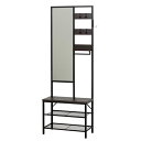 多機能ハンガーラックミラー付き ブラウン ※メーカー直送・代引き不可 KU4954877622277 クロシオ【組立式】【インテリア家具】