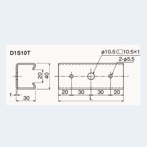 ネグロス電工 D1S10T 【長さ 100mm】 ダクターチャンネル 天井・壁面用短尺ダクター（丸穴タイプ）（溶融亜鉛メッキ鋼板）