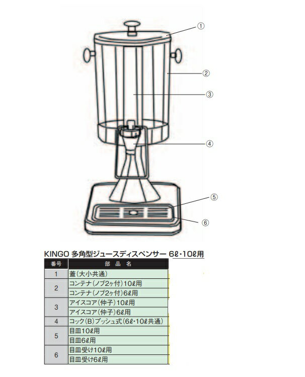 ハンドジューサー KINGO多角型ジュースディスペンサー用部品：小用アイスコア（仲子）