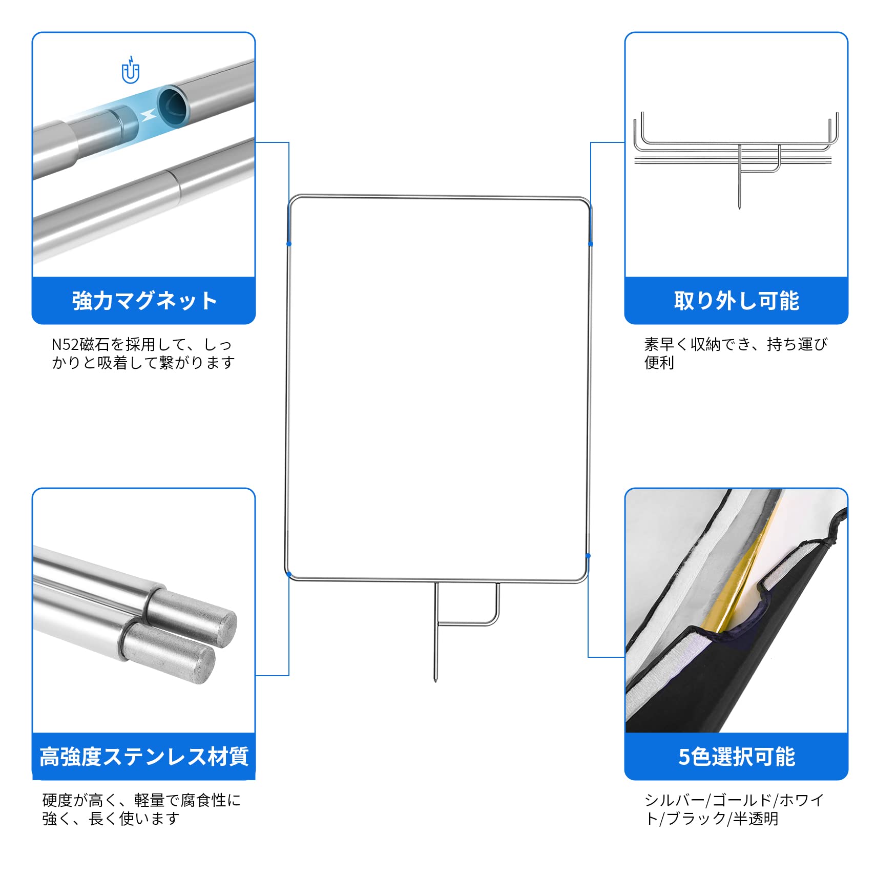 Selens フラッグパネル レフ板 75cmx90cm ステンレス製 4-in-1リフレクター+ディフ...