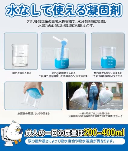 凝固剤 高吸水性樹脂 液体を素早く凝固 吸水ポリマー 簡易トイレ携帯トイレ用 抗菌 消臭 防災グッズ 500g