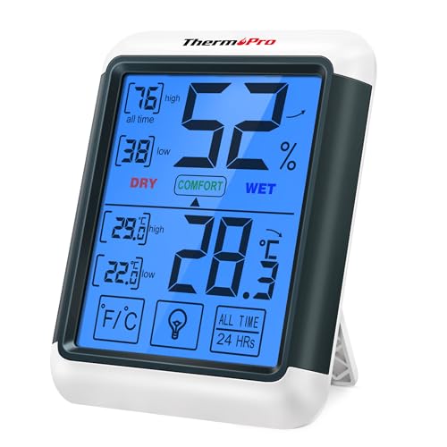 ThermoProサーモプロ 湿度計 温度計 デジタル 温湿度計 室内 LCD大画面 最高最低温湿度表示 バックライト機能 タッチスクリーン 置き掛け両用 マグネット付 TP55 [2]