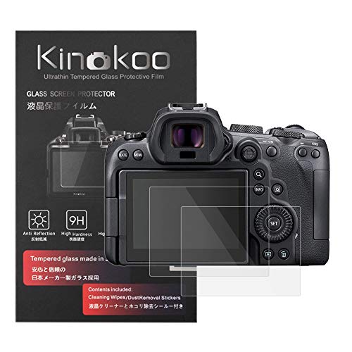 マラソン期間中ポイント5倍 kinokoo 液晶保護フィルム CANON EOS R6 Mark2/EOS R6/EOS R7/EOS R6 MK2 用 硬度9H 高透過率 耐指紋 気泡無し 強化ガラス 厚さ0.25mm 2枚セット クロス付き(EOS R6 MK2/R6/R7専用)