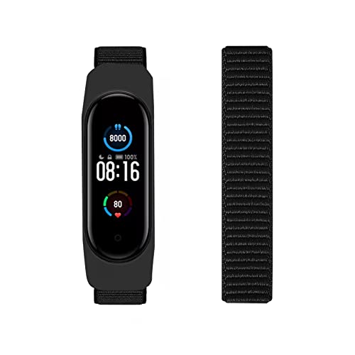  コンパチブル Mi Band 6 5 4 3 バンド、柔らかく快適で通気性の良い無段階調節ナイロンループ替えバンド (ブラック)