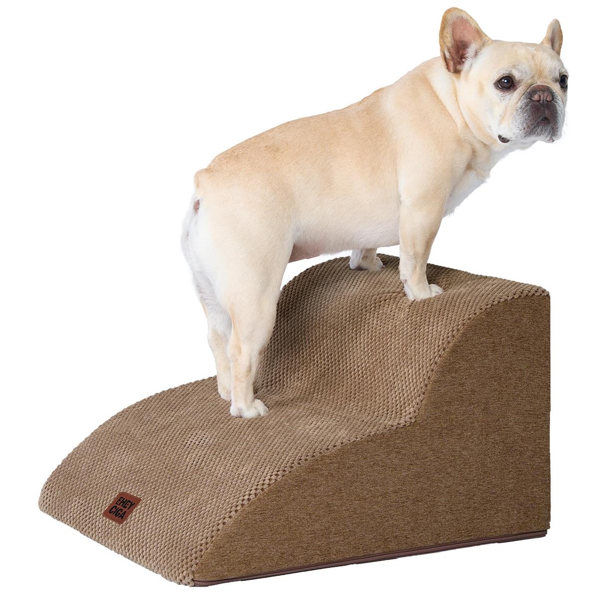 EHEYCIGA 犬階段 2段 延長版 ペットステップ 小型犬用 滑り止め付き 洗えるカバー付 33Dフォーム採用 ソファ ベッド用 カーキ
