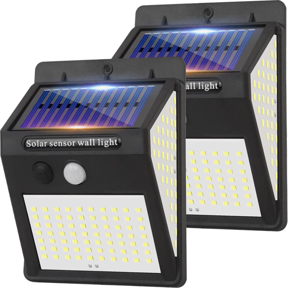 ソーラーライト 屋外 150LED 高輝度 3面発光 明暗センサー 人感センサー IP68防水 防犯ライト ガーデンライト 壁掛け 屋外照明 太陽光発電 2個セット