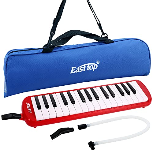 East top 鍵盤ハーモニカ 32鍵 小学生 ピアニカ こども用 軽量 メロディピアノ ふき口 ホース 卓奏 立奏 ケース 付き（Red）