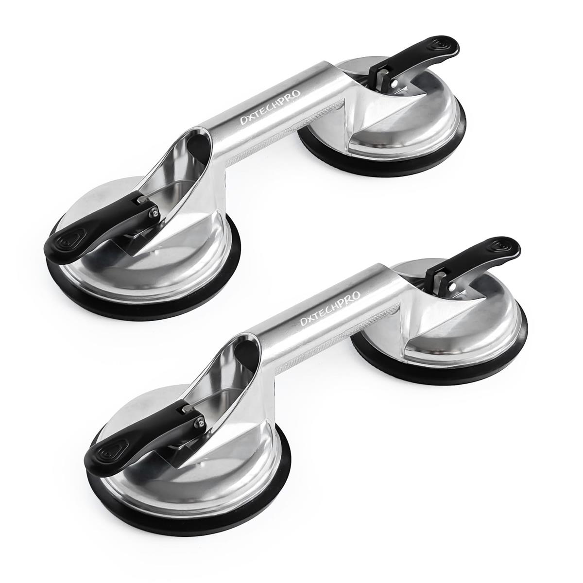 DXTECHPRO バキュームリフター ガラス吸盤 強力 ボディ凹み吸盤 サクションリフター ダブルサクションカップ アルミ合金 サクションバキュームカップ ワンタッチ吸盤式 ガラス 金属板 大理石 タイル 運搬 最大耐荷重100kg (シルバー 2個)