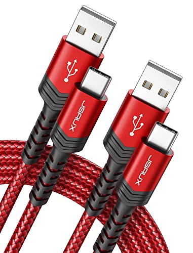 JSAUX USB Type C ケーブル 【1m+2m 超高耐久ナイロン編み】USB type c 3.1A高速充電 480Mb/s高速データ転送 QuickCharge3.0対応 SamsungGalaxy 22 S20 S10 S9 S8 Note 10 9 8、 Sony Xperia、Huawei P30/P20、Google Pixel、LG、PS5コントローラーなど対応 （赤）