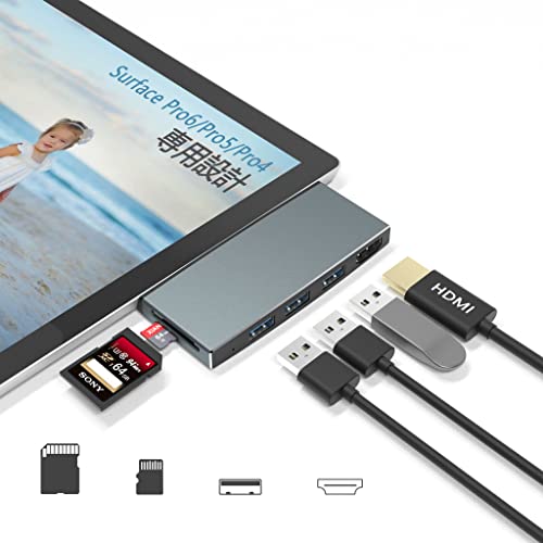 [ޥ饽ݥ5]Surface Pro 6/Pro 5/Pro 4  USB 3.0 ϥ 4K@30Hz HDMIݡ SD/TFMicro SD ɥ꡼+ USB 3.0ݡ*3 ®ǡž ޥ 6 in 1ߥ˥USB 3.0Ѵץɥå...
