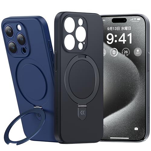 CASEKOO iPhone 15 Pro 用 ケース Magsafe対応 隠しスタンド 全面保護 スリム 薄型 ストラップホール付き 携帯カバー ワイヤレス充電対応 ブラック