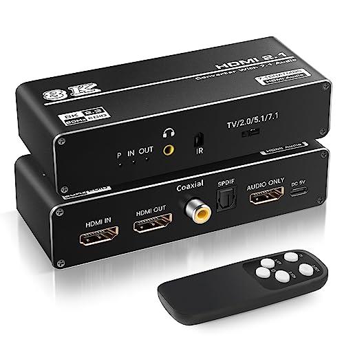 avedio links 8K HDMI音声分離器 4K 120Hz 音声分離機 7.1chサラウンドシステムに接続 音声分離機能搭載 7.1ch HDMIオーディオ 光デジタルSPDIF 同軸 3.5mmオーディオ分離器 HDMI 2.1 HDCP2.3 HDR VRR ノートパソコン/ブルーレイプレーヤー/Fire Stick/PS5/PS4/PS3//Xboxに
