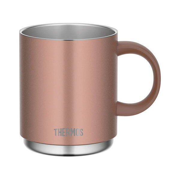 商&nbsp;品&nbsp;詳&nbsp;細 THERMOS 保温 マグ 保冷 おしゃれ スタッキング スタッキングOKで収納にも便利なマグカップ。 食洗機対応でお手入れ簡単。 冷たい飲みものでも結露しにくいのでテーブルを汚しません。 【商品仕様】 サイズ(約)：幅12×奥行8.5×高さ10cm 材質：本体/ステンレス鋼(アクリル樹脂塗装) ハンドル/ABS樹脂 重量(約)：200g 容量(約)：450mL 耐熱温度：ハンドル/90度