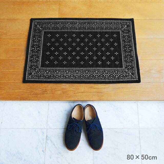 玄関マット クロス バンダナ ラグ Black 80×50cm Cross Bandanna Rug ブラック 室内 バンダナ柄 マット 洗える