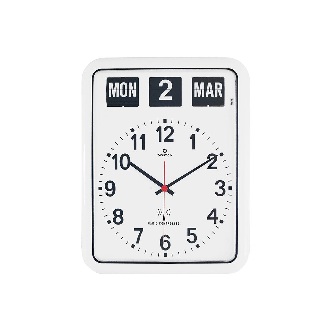 Rakuten - 電波時計 壁掛け フリップカレンダー付き時計 Twemco Radio Control Calendar Clock RC-12A White トゥエンコ フルオートマチック式電波時計