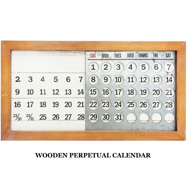 万年カレンダー Wooden Perpetual Calendar 万年カレンダー 壁掛け 置き 木製 アンティーク