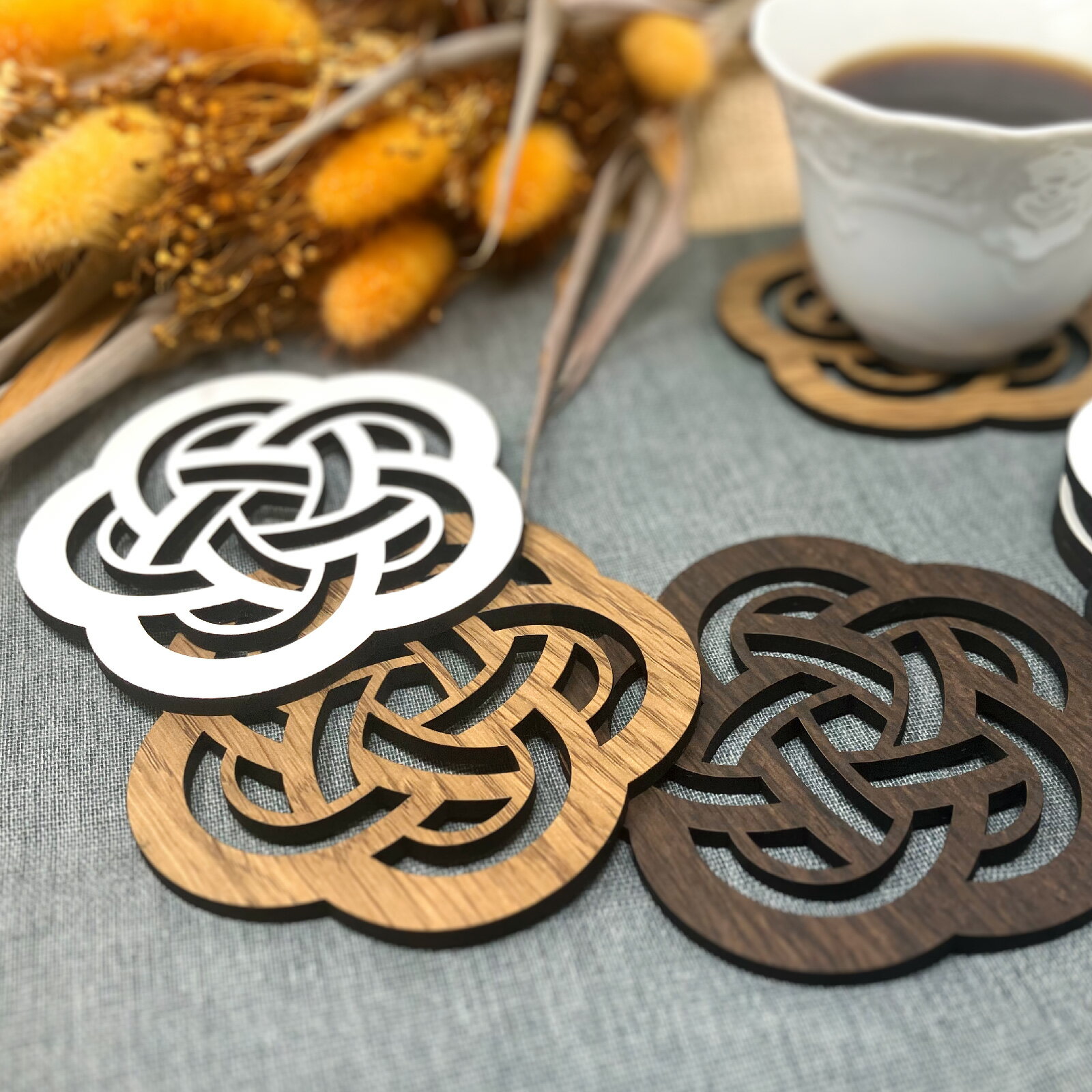 木製 梅結びコースター | キッチン コーヒー お茶 野菜 ナチュラル テーブルウェア キッチン雑貨 ギフト カフェ風 来客用 和風 梅結び 梅