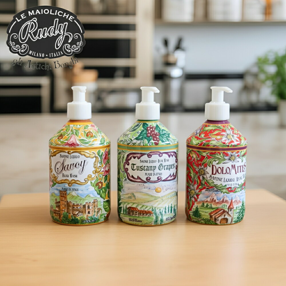 Rakuten - 【特典付】( ルディ リ・アンティキ・ボルギ ハンドウォッシュ 500ml ) ハンドソープ 正規取扱 三和トレーディング アロマ 石鹸 リキッド ハンドソープ 手洗い 潤い おしゃれ 本体 ボトル 海外 カラフル インスタ映え maioliche ルディ rudy LM 【送料無料の特典】