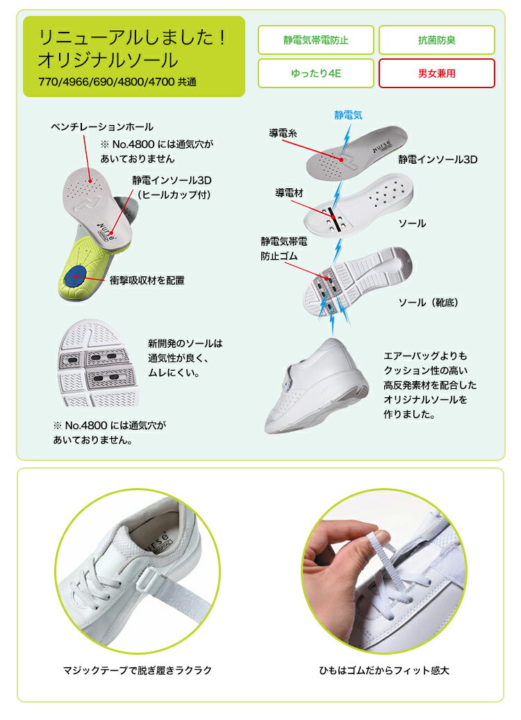 通気性が良く、ムレにくい。ナースエアー ナースシューズ ナースサンダル　スニーカー 770-1（700リニューアル商品）