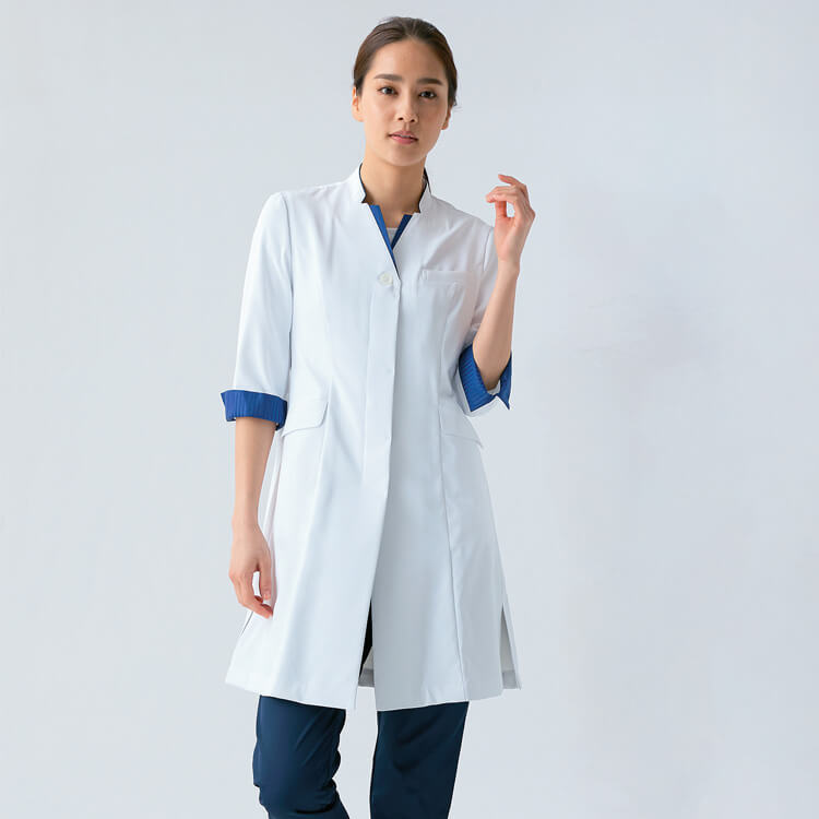 Jacket - 【ドクターコート七分袖 レディース】シングル「立ち衿」防汚加工 S〜3L 1色 / 診察白衣 女性用