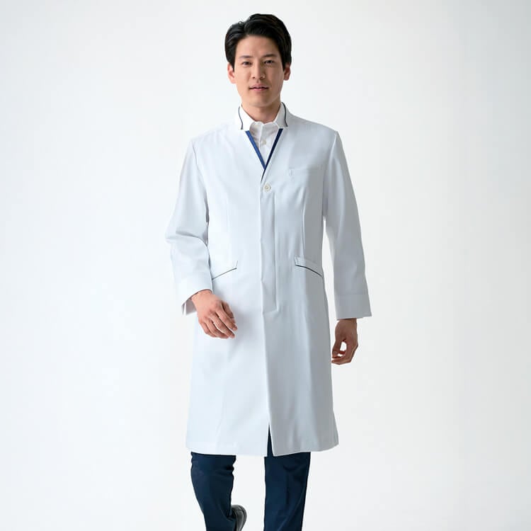 Rakuten - 【ドクターコート メンズ】シングル「ネイビー配色デザイン」制菌・吸汗 S〜3L 1色 / 診察白衣