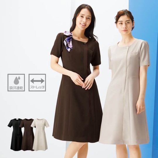 【クリニック制服 ワンピース】イージーケア「吸水速乾＆ストレッチ」SS〜4L 3色 医療事務 / 病院受付制服 ◆ 吸水速乾 洗濯性を改善しながらも柔らかな風合い、優れた吸収性、拡散性を持つワンピース制服。 &nbsp; ◆ イージーケア 洗濯によるシワになりにくく速乾性もあるワンピース制服。 &nbsp; カラー・詳細 &nbsp; ここがPOINT! 細やかにデザインされたモダンでエレガントなおもてなし向けワンピース白衣制服。柔らかな風合い、優れた吸水性と拡散性、ドライ感を実現させたストレッチ素材のオールシーズン快適な着心地の医療受付ユニフォームです。 フロント部分と袖口に光沢感のある配色トリミングを施しており、よりおもてなし感が出るデザインが魅力です。裾が開かないよう、フロントのファスナーは途中で止まる仕様になっており、下から履いて着るタイプのワンピースになります。歩いたときに裾の動きが美しく出るよう、スカートの部分がフレアのシルエットで上品なおもてなし向けのクリニック制服・エステサロンなどにオススメのワンピース制服です。 &nbsp; 【クリニック制服 ワンピース】イージーケア「吸水速乾＆ストレッチ」SS〜4L 3色 医療事務 / 病院受付制服 サイズ表 FOL3023SC クリニック制服ワンピース/医療事務 サイズ表　size Infomation 3023SC サイズ (単位/cm) SS S M L LL 3L 4L 肩幅 37 38 39 40 42 44 45 胸囲 87 91 95 99 105 111 117 袖丈 22 22 23 24 24 24 25 着丈 94 94 96 98 98 98 100 クリニック制服ワンピース/医療事務 詳細 特徴 吸水拡散・ストレッチ・イージーケア 素材 ネオα（ポリエステル100%)