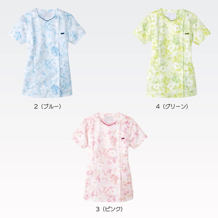 スクラブ レディース 花柄 「ファスナー仕様」 S～4L　3色 7034SC フォーク　フラ...