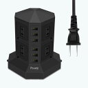 POWERJC タワー式 電源タップ 縦型コンセント AC差込口 USBポート約3M USB急速充電器 スイッチ付 掛ける可能 職場用 2層 ブラック PSE認証済み 並行輸入品